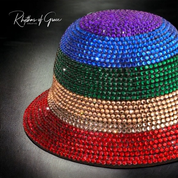 Accessories - Shine Bright: NEW Rhinestone Rainbow Bucket Hat - Your Ultimate Festival Fashion